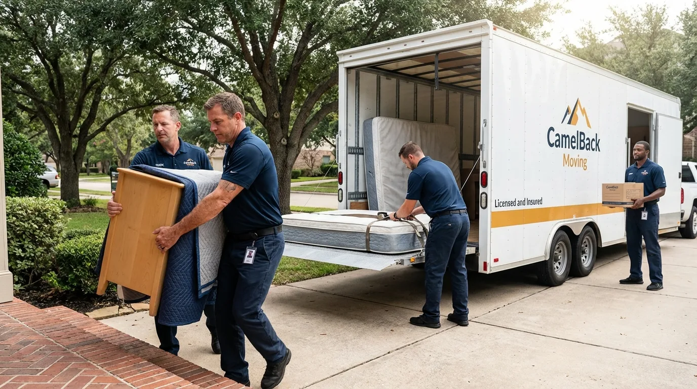 Crew loading residential truck for cross-state move from Roslyn, NY