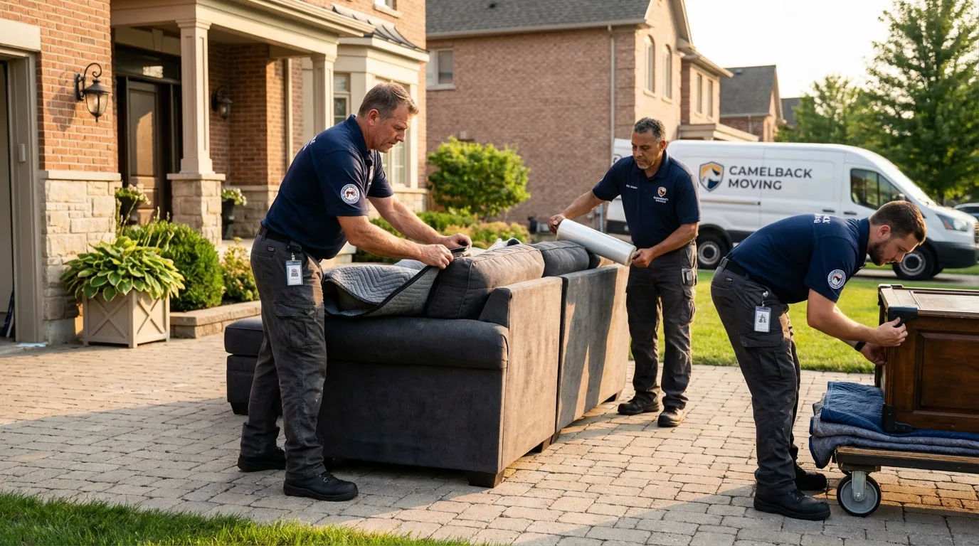 Large estate moving crew wrapping furniture in Roslyn, NY